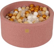 Okrągły Suchy Basen Dla Dziecka 90x40cm/300 Piłek 7cm, Boucle, Różowy, Piłki: Złote, Beżowe, Białe, Transparente - Meowbaby®