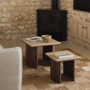 Zestaw 2 Kwadratowych Stolików Pomocniczych Z Trawertynu I Drewna Akacjowego Casilda Travertine - Sklum