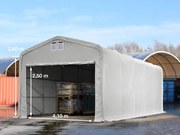 TOOLPORT 5x10m Hala namiotowa - 2,6 m wysokość ścian bocznych z 4,1x2,5m brama, PVC 850, szary, bez statyki - (49500)