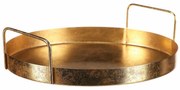 Metalowy talerz z uchwytami, średnica 25 cm,okrągły, złoty