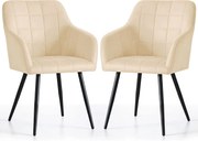Zestaw 2 beżowych welurowych krzeseł pikowanych D6-A77