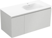 Mexen Rivel szafka łazienkowa 100 cm z umywalką Vela prawą, 1S, 1D, ryflowana, szara mat/biała mat - 91A23-10047-3-BBFF62-W23P01