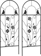 Outsunny Zestaw 2 metalowych szpalerów z ozdobami w postaci ptaków i koniczyny, do ogrodu i na taras, czarny, 38 x 98 cm