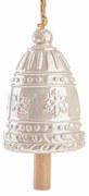 Duży dzwonek ceramiczny z płatkami śniegu 16 cm, kremowy perłowy