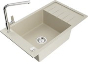 Mexen Elias zlewozmywak granitowy 1-komorowy z ociekaczem i baterią kuchenną Flora, beżowy - 6511-69-670401-00