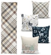 Zestaw 4 świątecznych poszewek na poduszki i bieżnika Minimalist Cushion Covers Holiday Season