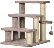 PawHut Drabinka dla Kotów z 3 Stopniami i Piłką, Do 5 kg, 45x40x48cm, Brązowa