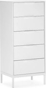 Komoda kolumnowa Auri z 5 szufladami, kolor biały.
