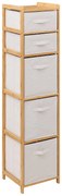 Wysoki regał bambusowy TIDY z 5 materiałowymi koszami, wys. 144,3 cm