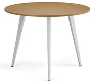 Stolik kawowy PRIMO VIBE, średnica 100 cm, biała podstawa, buk