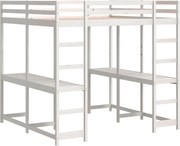 Piętrowe białe łóżko z 2 biurkami na dole 160x200 F7-M76