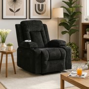 Fotel Masujący BOX Rozkładany Wypoczynkowy z Podnóżkiem Czarny Welurowy Nowoczesny