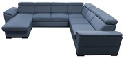 Rozkładana sofa narożna GRANADA z uniwersalnym narożnikiem w kształcie U i pojemnikiem na pościel, niebieska