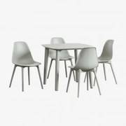 Zestaw: Kwadratowy Stół 85x85 Cm I 4 Krzesła Ogrodowe Z Polipropylenu Scand Awokado - Sklum