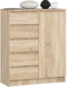 Komoda AKORD K80 Dąb Sonoma 80 cm 1 drzwi 5 szuflad kolor Dąb Sonoma mat 3 półki 80x35x97 cm