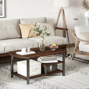 HOMCOM Stolik Kawowy Industrialny Brązowy z Półkami 100x60x46 cm Stylowy i Funkcjonalny | Aosom PL