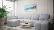 Wypoczynkowa kanapa narożna do salonu w literę U z funkcją spania - BUENO U, jasnoszary - Lincoln 86