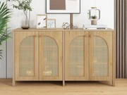Nowoczesny bufet z regulowanymi półkami - drzwi z rattanu - MDF - naturalny