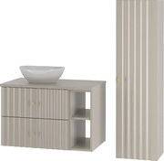 Kaszmirowy Zestaw Łazienkowy 80cm Szafka z Blatem Umywalka  Regał Słupek Ryflowane Fronty Aqua