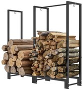 Outsunny Stojak na Drewno Kominkowe, Dwie Sekcje, Rama ze Stali Nierdzewnej, do 200 kg, 123 x 32 x 115 cm, Czarny