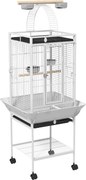 PawHut Klatka dla ptaków, klatka dla papug z 3 drzwiami, 2 żerdziami, kółkami 360°, miską na karmę, półką, wyjmowaną tacą, 62,5x62,5x156 cm, biały | Aosom PL