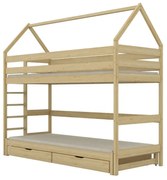 Łóżko piętrowe domek TOBI 1 200x90 sosna nielakierowana z szufladami KOCOT KIDS