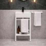 Zestaw umywalka z konglomeratu NAVI 100 x 45 cm + stojąca konsola NAVI Step | Różne kolory | Różne rozmiary : Kolor - Biały, Otwór na baterię - Jeden otwór, Rozmiar - 50 x 45 cm