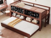 Łóżko dziecięce 90x200 cm - z łóżkiem chowanym - z miejscem do przechowywania - z tablicą do rysowania - Brązowy (materac nie jest dołączony)