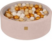 Okrągły Suchy Basen Z Piłeczkami 7cm Dla Dziecka, 90x30cm/200 Piłek, Welurowy, Ecru, Piłki: Złoty, Beż, Biały, Transparent - Meowbaby®