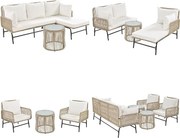 Zestaw mebli ogrodowych z żelaza i liny - 2 sofy, 2 fotele i 2 niskie stoliki gniazdujące - ze wszystkimi poduszkami - Beżowy