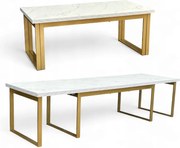 Stół Duży Złoty + Marmur Biały 100x200 rozkładany do 400 cm Metalowe Nogi