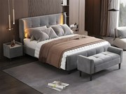 Łóżko podwójne tapicerowane welurem - 140x200 cm - z taśmą LED w 16 kolorach - regulowane wezgłowie - Szare