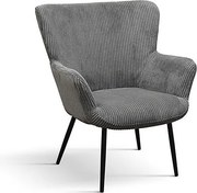 Szary fotel z tkaniny z efektem aksamitu, antracytowe metalowe nogi - MEGEVE