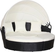 Rattanowa wyspa z daszkiem przeciwsłonecznym Stół krzesła Metalowe poduszki Kremowy komplet | Aosom PL