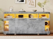 Nowoczesny bufet LED - 4 drzwi i 9 przegródek do przechowywania - MDF + przezroczyste szkło hartowane - Szary