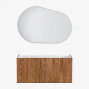 Zestaw Mebli Łazienkowych Z Drewna Z Wbudowaną Umywalką Fiore Ciemna Czerń & Owalna Lampa Led I Przeciwmgielna 120x80 Cm Meunier & Bez Kranu - Sklum