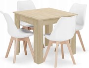 Valora ZESTAW KWADRATOWYCH STOŁÓW 80X80 Dąb Sonoma + 4 białe krzesła RIKX