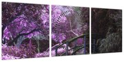 Obraz - fioletowe drzewa (z zegarem) (90x30 cm)