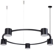Kodo 5 czarna lampa wisząca pierścień - okrągły żyrandol industrialny z 5 reflektorami, regulowana wysokość
