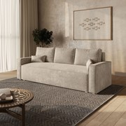Masseno Sofa MENI z funkcją spania i pojemnikiem na pościel, Rozkładana sofa - Kremowy, LUMO 55