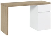 Biurko z 1 szufladą i 1 szafką - Naturalny i biały - ACUNEZA