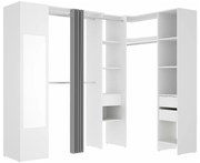 Narożna garderoba z zasłonką 1-drzwiowa – lustro – dł. 231 cm – biała i szara – BERTRAND