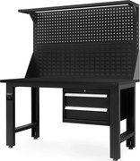 Biurko warsztatowe z perforowaną tablicą czarne, 1500x1700x750 mm: LOGAN All Black