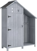 Outsunny Szafka ogrodowa drewniana, odporna na warunki atmosferyczne, z dachem bitumicznym, z półkami, 129 x 51,5 x 180 cm, szara | Aosom PL