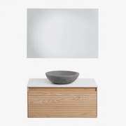 Zestaw Wiszących Mebli Łazienkowych Z Drewna Jesionowego Tedrik Popielaty Brąz & Okrągły Szary Cement Ø40 - Sklum