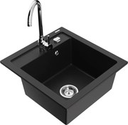 Mexen Vito zlewozmywak granitowy 1-komorowy z baterią kuchenną Telma, czarny - 6503-77-670200-00