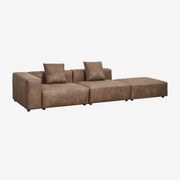 2-częściowa Modułowa Sofa Narożna Lewostronna Z Wysokim Podłokietnikiem I Pufą ↔︎345 Cm Bruna Zamsz W Kolorze Brązowej Kawy - Sklum