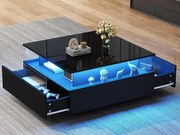 Nowoczesny stół kawowy - z 2 szufladami + przeszklonymi przegrodami - Czarny