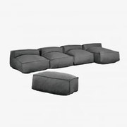 Dojans 4-częściowy Modułowy Szezlong I Pufa Ogrodowa Szary Granit - Sklum