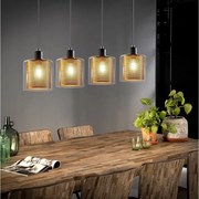 NETTLIFE Złota lampa wisząca do salonu, lampa wisząca vintage, 3 żarówki E14, szkło industrialne, REGULOWANA WYSOKOŚĆ